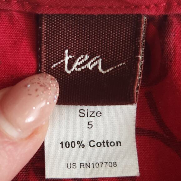 Tea Collection Red Floral Scroll Wrap Dress | Long Bell Sleeves | Girls Size 5 - Picture 7 of 7